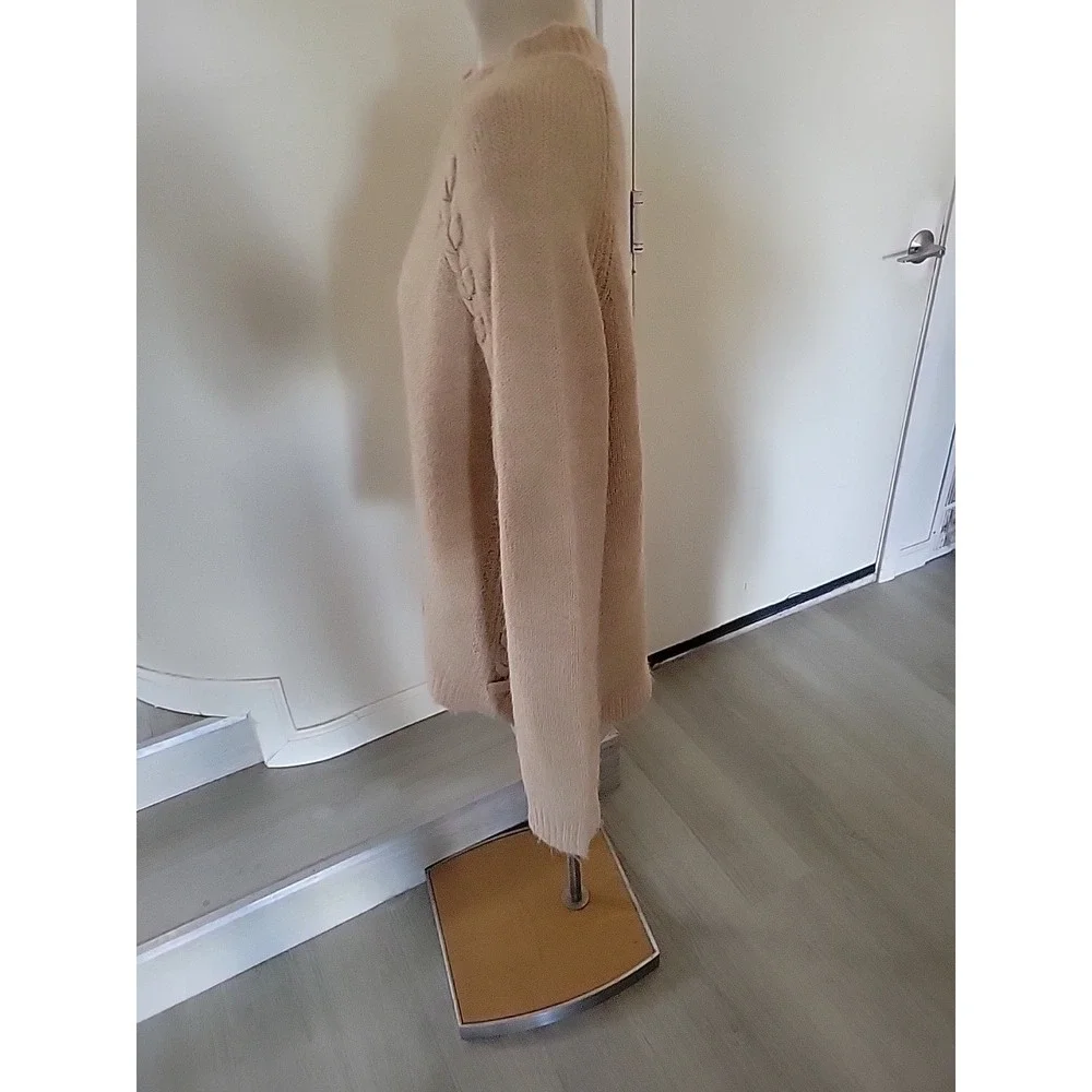 Vigoss Tan  Plus Size XL Designer Luxury Long‎ Sleeve Braided Crew Neck Sweater